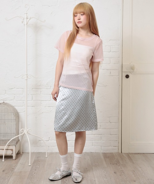 LiLIN(リリン)の「ソリッドカラー クルーネック シアー 半袖 Tシャツ(Tシャツ/カットソー・レディース・ミント/ホワイト/グレー/ピンク・FREE)」の15枚目の写真