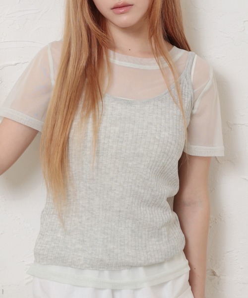 LiLIN(リリン)の「ソリッドカラー クルーネック シアー 半袖 Tシャツ(Tシャツ/カットソー・レディース・ミント/ホワイト/グレー/ピンク・FREE)」の5枚目の写真