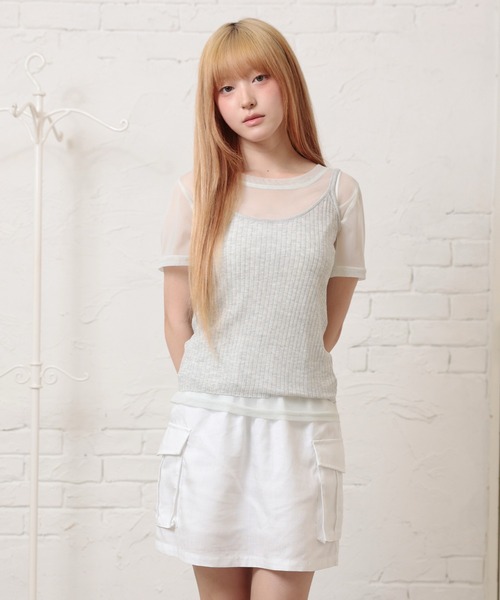 LiLIN(リリン)の「ソリッドカラー クルーネック シアー 半袖 Tシャツ(Tシャツ/カットソー・レディース・ミント/ホワイト/グレー/ピンク・FREE)」の9枚目の写真