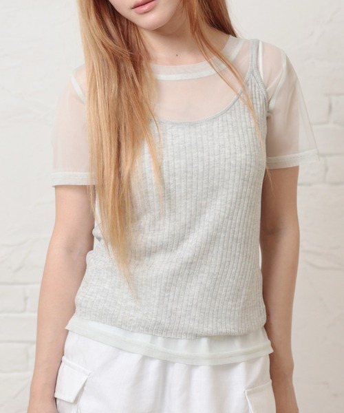 LiLIN(リリン)の「ソリッドカラー クルーネック シアー 半袖 Tシャツ(Tシャツ/カットソー・レディース・ミント/ホワイト/グレー/ピンク・FREE)」の8枚目の写真