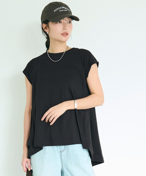 coca(coca)(コカ)の「バックギャザーロールアップスリーブTシャツ(Tシャツ/カットソー・レディース・ブラック/ホワイト・L/M/S)」の3枚目の写真