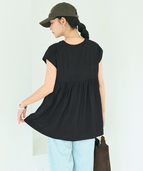 coca(coca)(コカ)の「バックギャザーロールアップスリーブTシャツ(Tシャツ/カットソー・レディース・ブラック/ホワイト・L/M/S)」の5枚目の写真