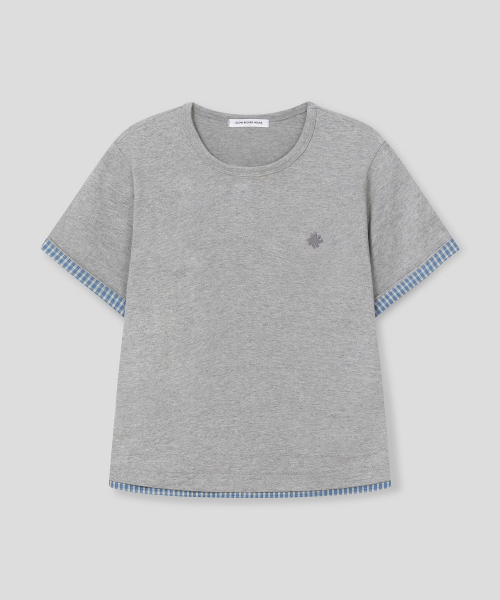 SLOW RECORD HOUSE（スローレコードハウス）の「レイヤードチェックロールアップTシャツ_グレー（Tシャツ/カットソー・レディース・ライトグレー・1/2）」の2枚目の写真