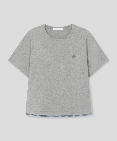 SLOW RECORD HOUSE（スローレコードハウス）の「レイヤードチェックロールアップTシャツ_グレー（Tシャツ/カットソー・レディース・ライトグレー・1/2）」の3枚目の写真