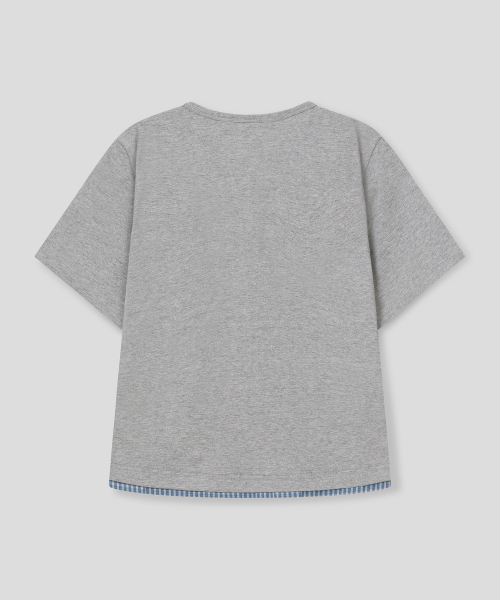 SLOW RECORD HOUSE（スローレコードハウス）の「レイヤードチェックロールアップTシャツ_グレー（Tシャツ/カットソー・レディース・ライトグレー・1/2）」の4枚目の写真
