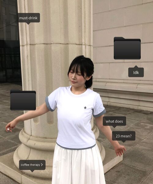 SLOW RECORD HOUSE（スローレコードハウス）の「レイヤードチェックロールアップTシャツ_グレー（Tシャツ/カットソー・レディース・ライトグレー・1/2）」の12枚目の写真