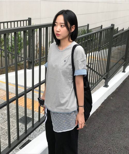 SLOW RECORD HOUSE（スローレコードハウス）の「レイヤードチェックロールアップTシャツ_グレー（Tシャツ/カットソー・レディース・ライトグレー・1/2）」の15枚目の写真