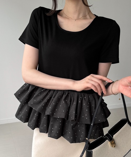 junoah(ジュノア)の「ドットバルーンフリルペプラムトップス(Tシャツ/カットソー・レディース・ブラック系その他/ホワイト/ブラック系その他2・SMALL/MEDIUM/LARGE)」の3枚目の写真
