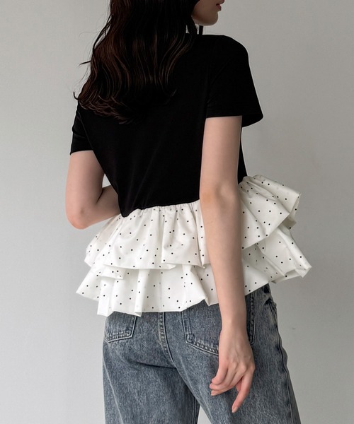 junoah(ジュノア)の「ドットバルーンフリルペプラムトップス(Tシャツ/カットソー・レディース・ブラック系その他/ホワイト/ブラック系その他2・SMALL/MEDIUM/LARGE)」の7枚目の写真
