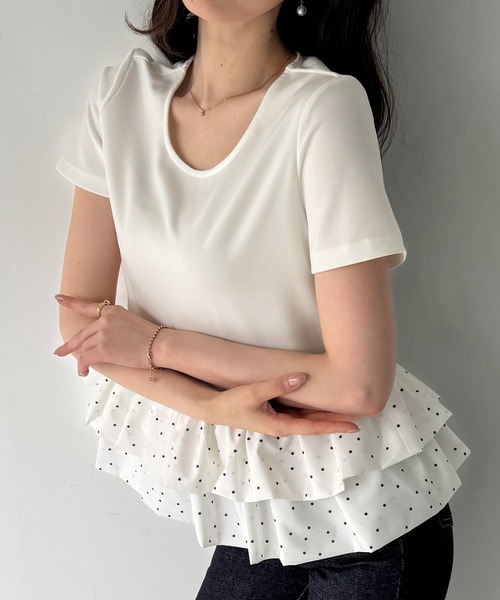junoah(ジュノア)の「ドットバルーンフリルペプラムトップス(Tシャツ/カットソー・レディース・ブラック系その他/ホワイト/ブラック系その他2・SMALL/MEDIUM/LARGE)」の11枚目の写真