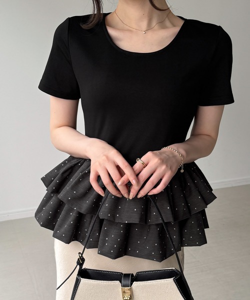 junoah(ジュノア)の「ドットバルーンフリルペプラムトップス(Tシャツ/カットソー・レディース・ブラック系その他/ホワイト/ブラック系その他2・SMALL/MEDIUM/LARGE)」の12枚目の写真