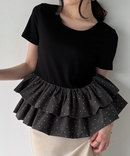 junoah(ジュノア)の「ドットバルーンフリルペプラムトップス(Tシャツ/カットソー・レディース・ブラック系その他/ホワイト/ブラック系その他2・SMALL/MEDIUM/LARGE)」の13枚目の写真