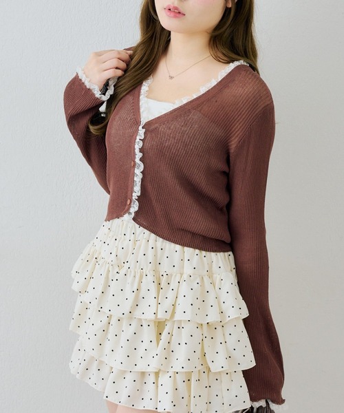Another Branch olive des olive(アナザーブランチオリーブデオリーブ)の「日焼け対策にも◎シアーリブレース付Vカーディガン(Tシャツ/カットソー・レディース・ピンク/アイボリー/ブラック/サックスブルー/ブラウン・FREE)」の2枚目の写真