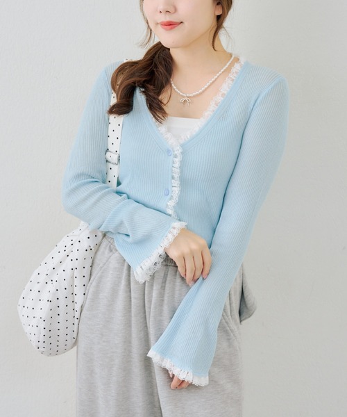 Another Branch olive des olive(アナザーブランチオリーブデオリーブ)の「日焼け対策にも◎シアーリブレース付Vカーディガン(Tシャツ/カットソー・レディース・ピンク/アイボリー/ブラック/サックスブルー/ブラウン・FREE)」の4枚目の写真