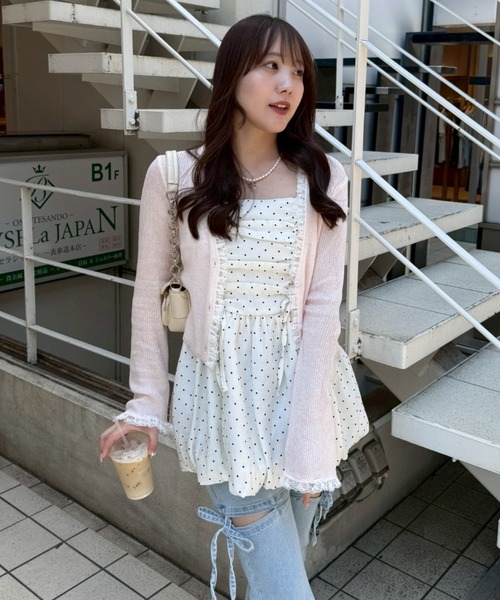Another Branch olive des olive(アナザーブランチオリーブデオリーブ)の「日焼け対策にも◎シアーリブレース付Vカーディガン(Tシャツ/カットソー・レディース・ピンク/アイボリー/ブラック/サックスブルー/ブラウン・FREE)」の5枚目の写真