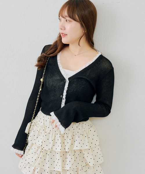 Another Branch olive des olive(アナザーブランチオリーブデオリーブ)の「日焼け対策にも◎シアーリブレース付Vカーディガン(Tシャツ/カットソー・レディース・ピンク/アイボリー/ブラック/サックスブルー/ブラウン・FREE)」の1枚目の写真