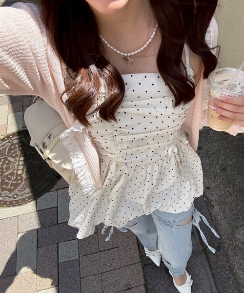 Another Branch olive des olive(アナザーブランチオリーブデオリーブ)の「日焼け対策にも◎シアーリブレース付Vカーディガン(Tシャツ/カットソー・レディース・ピンク/アイボリー/ブラック/サックスブルー/ブラウン・FREE)」の6枚目の写真