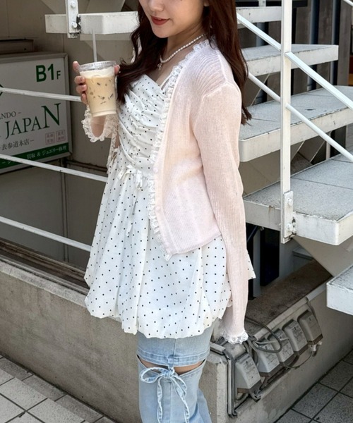 Another Branch olive des olive(アナザーブランチオリーブデオリーブ)の「日焼け対策にも◎シアーリブレース付Vカーディガン(Tシャツ/カットソー・レディース・ピンク/アイボリー/ブラック/サックスブルー/ブラウン・FREE)」の8枚目の写真