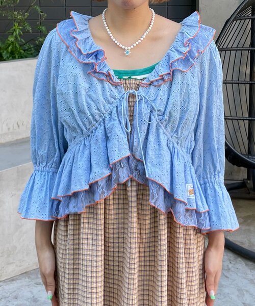 HELLO.SANFRANCISCO(ハローサンフランシスコ)の「【HELLO.SANFRANCISCO/ハローサンフランシスコ】レースボレロメロウブラウス(シャツ/ブラウス・レディース・ブラック/ブルー/ホワイト・ONE SIZE)」の7枚目の写真