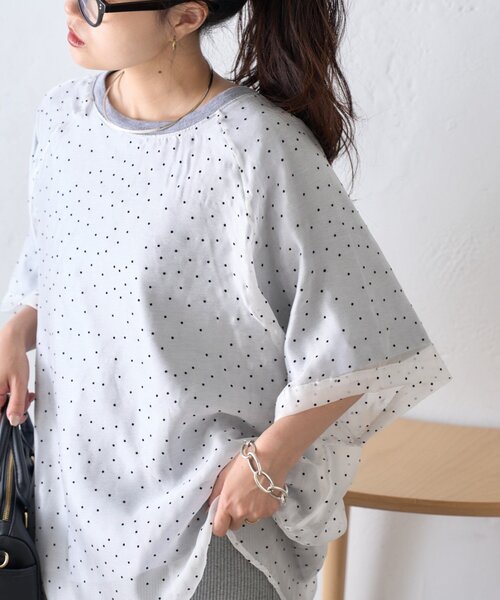 CIAOPANIC TYPY（チャオパニックティピー）の「【WEB限定】ドットオーガンジードッキングTシャツ（Tシャツ/カットソー・レディース・グレー/アイボリー/ブラック・ONE SIZE）」の3枚目の写真