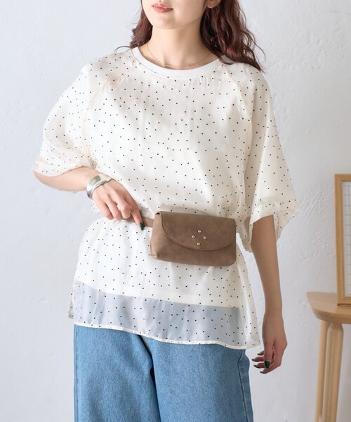 CIAOPANIC TYPY（チャオパニックティピー）の「【WEB限定】ドットオーガンジードッキングTシャツ（Tシャツ/カットソー・レディース・グレー/アイボリー/ブラック・ONE SIZE）」の18枚目の写真