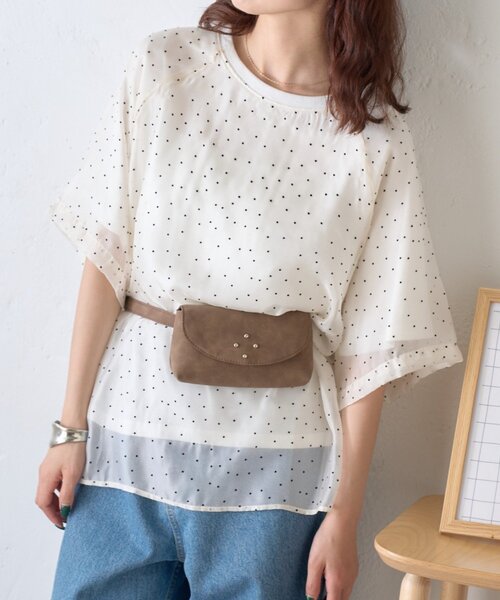 CIAOPANIC TYPY（チャオパニックティピー）の「【WEB限定】ドットオーガンジードッキングTシャツ（Tシャツ/カットソー・レディース・グレー/アイボリー/ブラック・ONE SIZE）」の19枚目の写真
