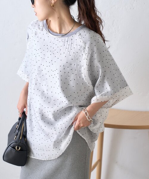 CIAOPANIC TYPY（チャオパニックティピー）の「【WEB限定】ドットオーガンジードッキングTシャツ（Tシャツ/カットソー・レディース・グレー/アイボリー/ブラック・ONE SIZE）」の17枚目の写真