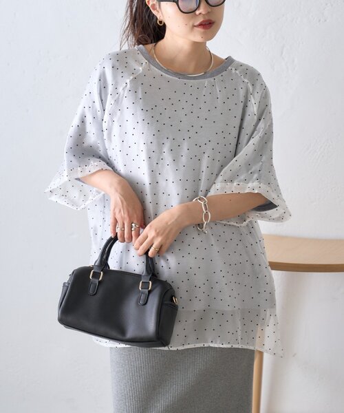 CIAOPANIC TYPY（チャオパニックティピー）の「【WEB限定】ドットオーガンジードッキングTシャツ（Tシャツ/カットソー・レディース・グレー/アイボリー/ブラック・ONE SIZE）」の8枚目の写真