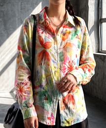 水彩花柄 シアーシャツ