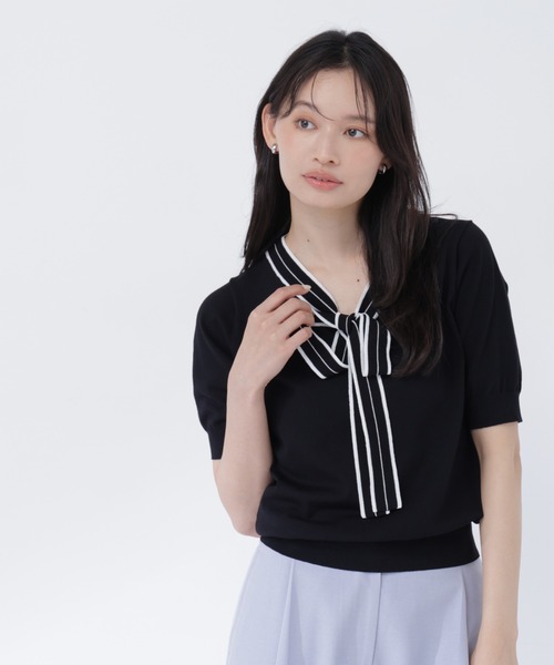 NATURAL BEAUTY BASIC(ナチュラルビューティーベーシック)の「バイカラーリボンニット(ニット/セーター・レディース・ブラック系その他2/ホワイト系その他/ネイビー系・フリ-)」の2枚目の写真