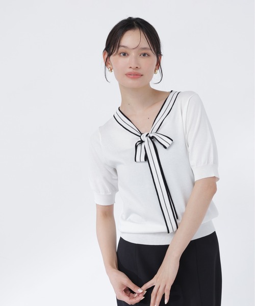 NATURAL BEAUTY BASIC(ナチュラルビューティーベーシック)の「バイカラーリボンニット(ニット/セーター・レディース・ブラック系その他2/ホワイト系その他/ネイビー系・フリ-)」の5枚目の写真