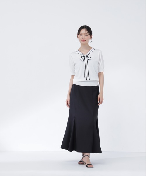 NATURAL BEAUTY BASIC(ナチュラルビューティーベーシック)の「バイカラーリボンニット(ニット/セーター・レディース・ブラック系その他2/ホワイト系その他/ネイビー系・フリ-)」の6枚目の写真