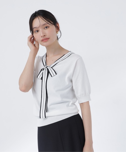 NATURAL BEAUTY BASIC(ナチュラルビューティーベーシック)の「バイカラーリボンニット(ニット/セーター・レディース・ブラック系その他2/ホワイト系その他/ネイビー系・フリ-)」の8枚目の写真