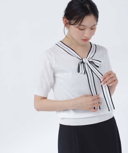 NATURAL BEAUTY BASIC(ナチュラルビューティーベーシック)の「バイカラーリボンニット(ニット/セーター・レディース・ブラック系その他2/ホワイト系その他/ネイビー系・フリ-)」の4枚目の写真