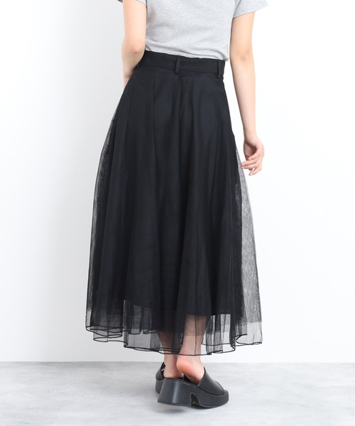 crossi(クロッシー)の「ベルト付シアーオーガンジー切替ロングフレアスカート(スカート・レディース・ブラック・40)」の10枚目の写真