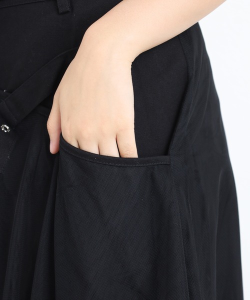 crossi(クロッシー)の「ベルト付シアーオーガンジー切替ロングフレアスカート(スカート・レディース・ブラック・40)」の13枚目の写真