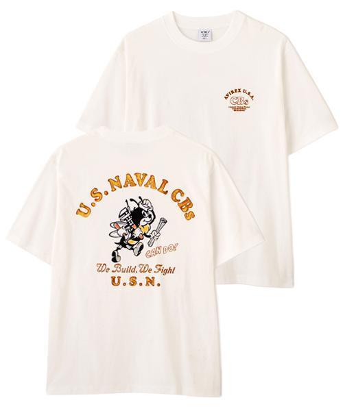 AVIREX(アヴィレックス)の「U.S. NAVAL CBs FLOCKY T-SHIRT / ユーエス ネイバル シービーズ フロッキー Tシャツ / AVIREX /アヴィレックス(Tシャツ/カットソー・メンズ・ブラック/ネイビー/ホワイト・XX-LARGE/X-LARGE/LARGE/MEDIUM)」の1枚目の写真