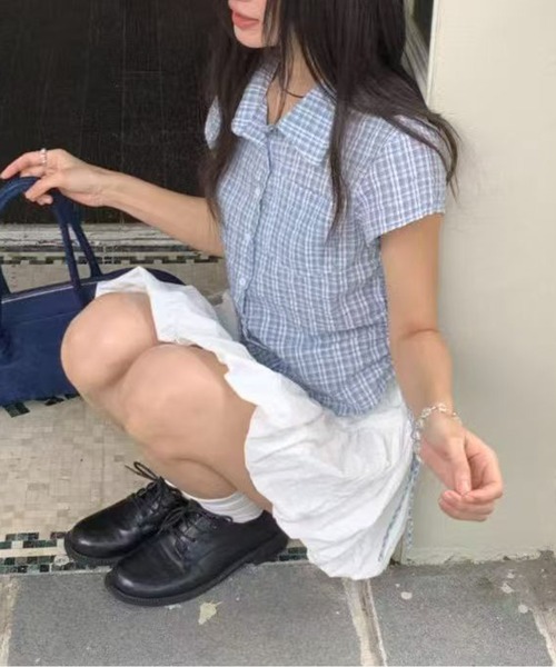 HALEY PESCA(ヘーリーペスカ)の「HALEY PESCA/サイドドロスト チェック柄半袖シャツ(シャツ/ブラウス・レディース・ブラック/ライトブルー/イエロー系その他・FREE)」の12枚目の写真