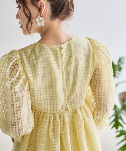 BIRTHDAY BASH（バースデイバッシュ）の「SHEER CHECK PEPLUM TOPS（シアーチェックぺプラムトップス）（シャツ/ブラウス・レディース・ホワイト/イエロー・FREE）」の7枚目の写真
