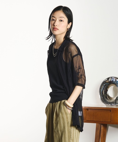 INDIA IS BEAUTIFUL（インディアイズビューティフル）の「【ROSE BUD別注】INDIA IS BEAUTIFUL/EMBROIDERED SHEER TULLE SHIRT（シャツ/ブラウス・レディース・ホワイト/ブラック・ONE SIZE）」の5枚目の写真