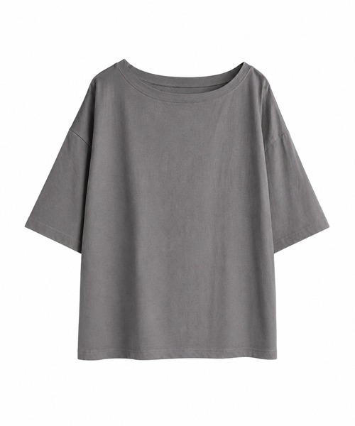 aimoha(アイモハ)の「ワンショルダー風ビッグTシャツ(Tシャツ/カットソー・レディース・ダークグレー/ホワイト・FREE)」の18枚目の写真