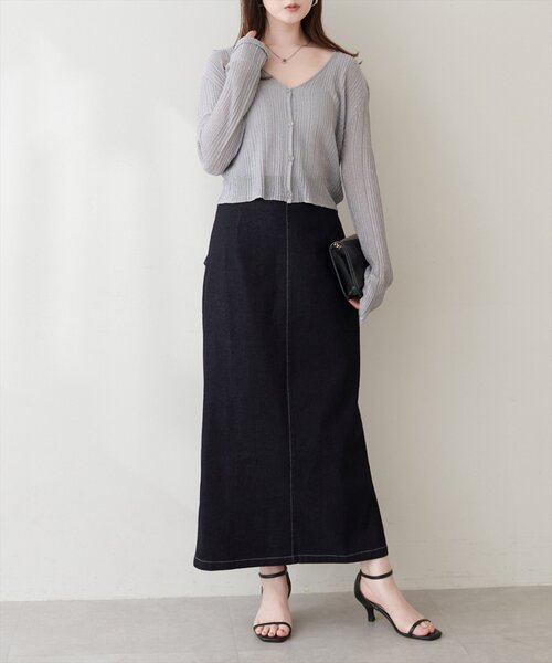 natural couture(ナチュラルクチュール)の「バックリボンストレッチスカート(デニムスカート・レディース・ブルー/インディゴブルー/ブラック・FREE)」の8枚目の写真