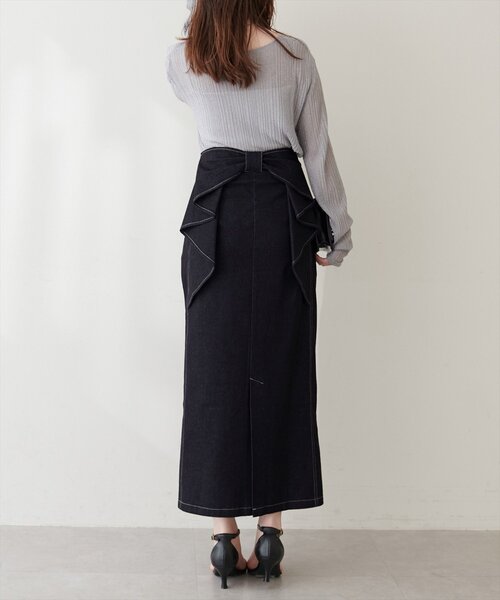 natural couture(ナチュラルクチュール)の「バックリボンストレッチスカート(デニムスカート・レディース・ブルー/インディゴブルー/ブラック・FREE)」の9枚目の写真