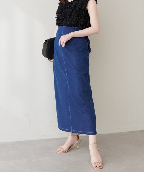 natural couture(ナチュラルクチュール)の「バックリボンストレッチスカート(デニムスカート・レディース・ブルー/インディゴブルー/ブラック・FREE)」の21枚目の写真