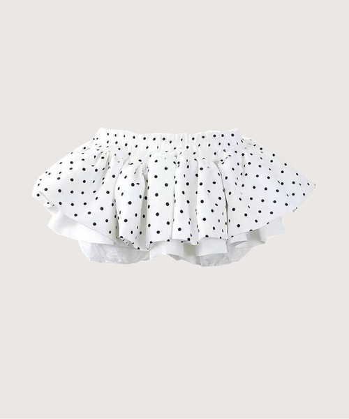 LA POMME petit（ラポミ・プチ）の「Ivory Polka Lace Up Flare Skirt Set Up（セットアップ・レディース・ホワイト・SMALL/LARGE/MEDIUM）」の3枚目の写真