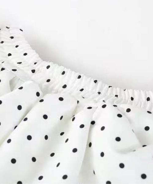 LA POMME petit（ラポミ・プチ）の「Ivory Polka Lace Up Flare Skirt Set Up（セットアップ・レディース・ホワイト・SMALL/LARGE/MEDIUM）」の7枚目の写真