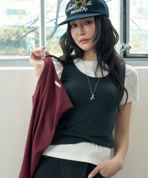 MORVE13（モルブ13）の「センティル スクープネック スリーブレス（メランジグレー）（Tシャツ/カットソー・レディース・ブラック/ネイビー/ダークグリーン/バーガンディー/ライトグレー/アイボリー・FREE）」の8枚目の写真