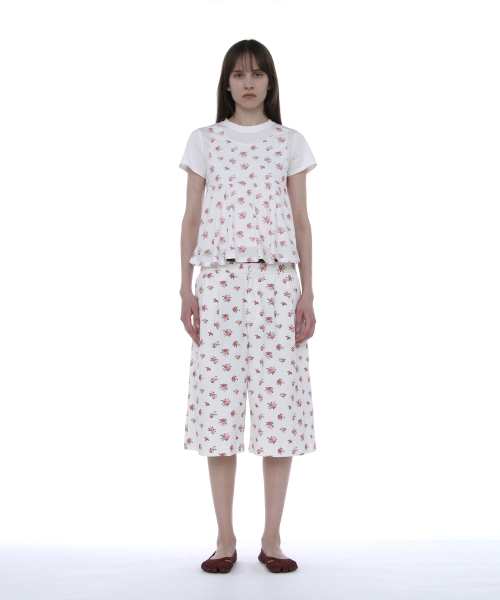 PARTIMENTO WOMEN（パルティメントウィメン）の「オーバーレイペプラムショートスリーブTシャツ_ホワイトフローラル（Tシャツ/カットソー・レディース・その他・SMALL/MEDIUM）」の4枚目の写真