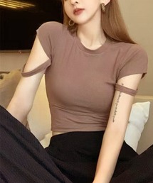 カットアウトクロップド丈半袖Tシャツ