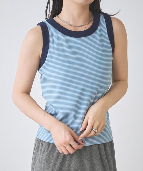 Kastane(カスタネ)の「【一部店舗限定】B ボーダーカップ付きタンクトップ(タンクトップ・レディース・サックスブルー/ブラック/ブラウン・FREE)」の3枚目の写真